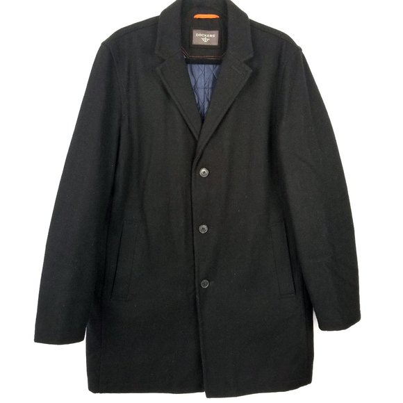 Dockers Wool Jacket in Black Size Men's Size Medium Long Lined Overcoat - Picture 1 of 12